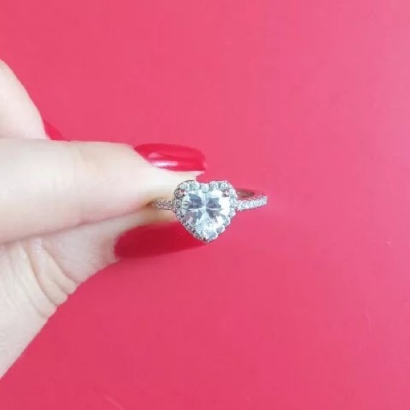 Heart ring sterling silver 925 cubic zirconia shiny women’s jewelry - Picture 11 of 12